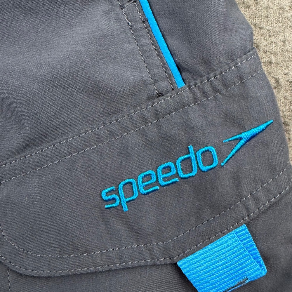 Speedo Swim Trunks Men's Size Medium Gray Blue Cargo Pocket Board Shorts - Picture 2 of 10